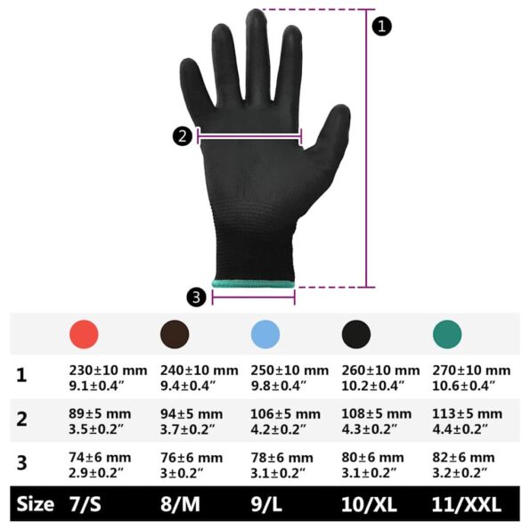vidaXL Pracovné rukavice 12 pcs Čierna 11 / XXL Polyester – Obrázok 10