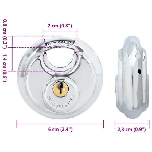 vidaXL Zámky na disk so kľúčmi 2 pcs Strieborná 6 x 2.3 x 6 cm – Obrázok 9