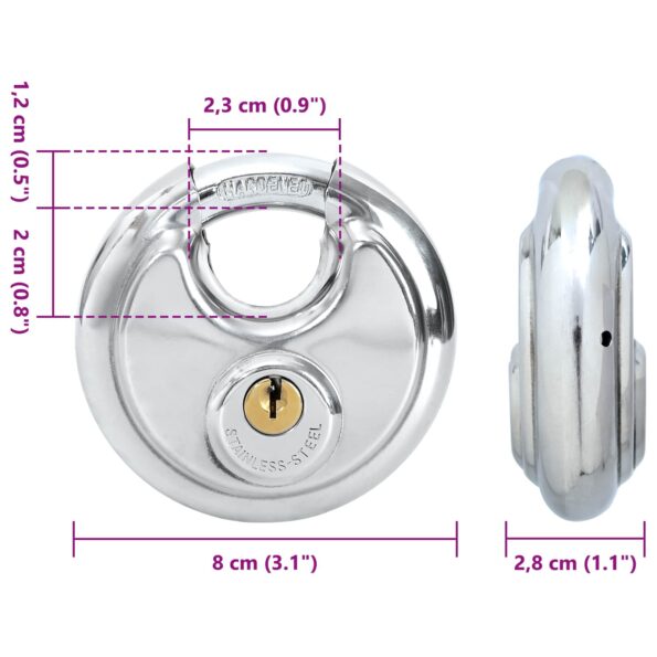 vidaXL Zámky na disk so kľúčmi 2 pcs Strieborná 8 x 2.8 x 8 cm – Obrázok 9