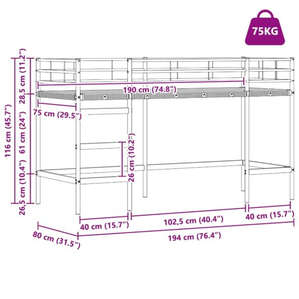 vidaXL Biela 75 x 190 cm – Obrázok 11