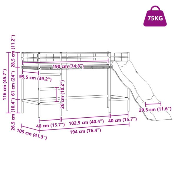 vidaXL Detská poschodová posteľ s toboganom Čierna a antracit – Obrázok 12