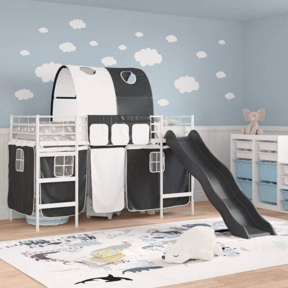 vidaXL Rám poschodovej postele pre deti Biela a čierna 90 x 190 cm Kov – Obrázok 3