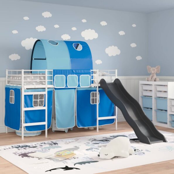 vidaXL Rám poschodovej postele pre deti Biela a modrá 75 x 190 cm Kov – Obrázok 3