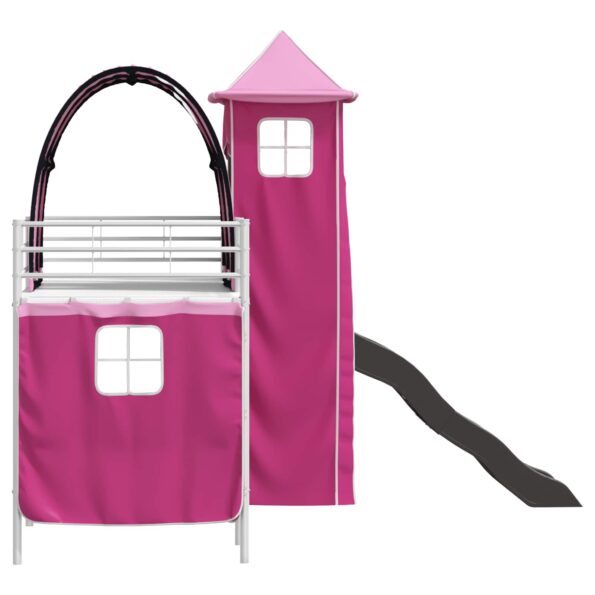 vidaXL Rám poschodovej postele pre deti Biela a ružová 75 x 190 cm Kov – Obrázok 9