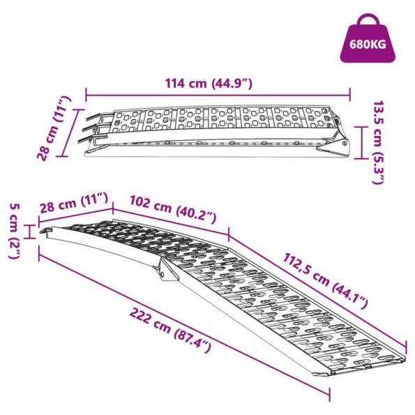 vidaXL Nakladacia rampy 2 pcs Strieborná 222 x 29 x 14 cm Hliník – Obrázok 12