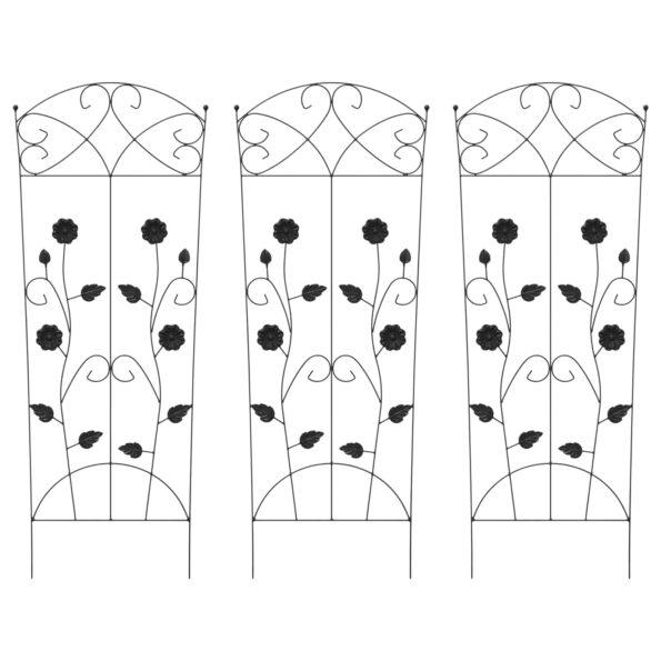 vidaXL Záhradný plot 3 pcs Čierna 110,5 x 42,5 cm Oceľ – Obrázok 2