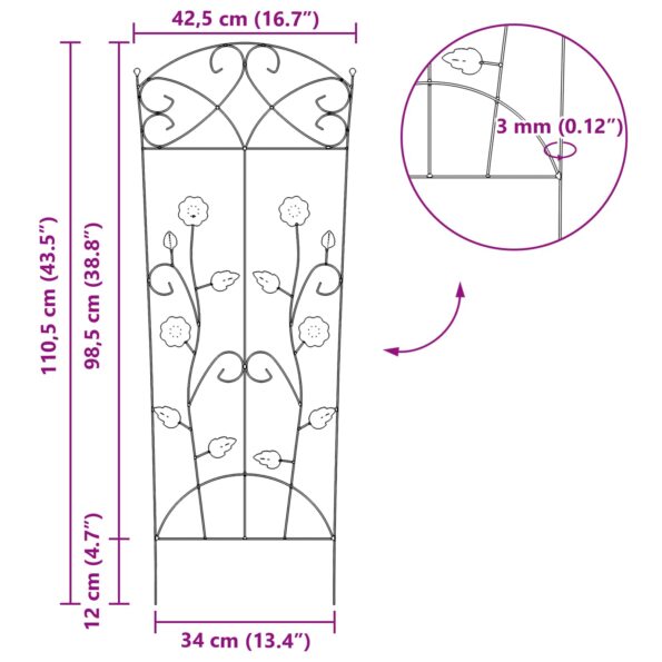 vidaXL Záhradný plot 3 pcs Čierna 110,5 x 42,5 cm Oceľ – Obrázok 9