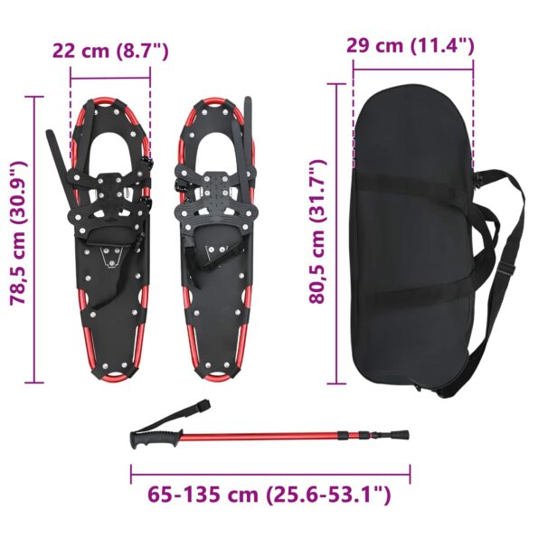 vidaXL 3 v 1 snežnice s turistickými palicami Červená a čierna – Obrázok 7