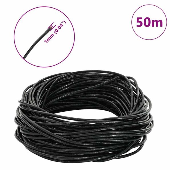 vidaXL Kožená šnúrka Čierna Ø1 mm x 50 m Koža – Obrázok 5