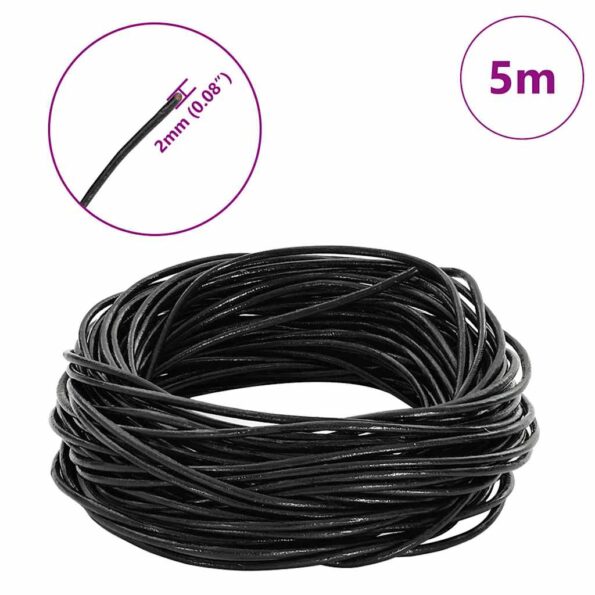 vidaXL Kožená šnúrka Čierna Ø2 mm x 5 m Koža – Obrázok 5