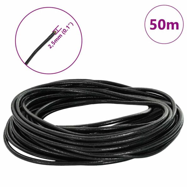 vidaXL Kožená šnúrka Čierna Ø2,5 mm x 50 m Koža – Obrázok 5