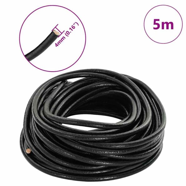 vidaXL Kožená šnúrka Čierna Ø4 mm x 5 m Koža – Obrázok 5