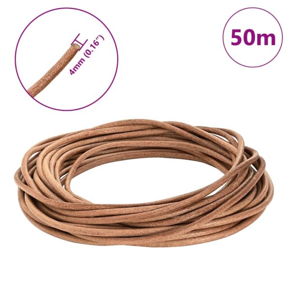 vidaXL Kožená šnúrka Hnedá Ø4 mm x 50 m Koža – Obrázok 5