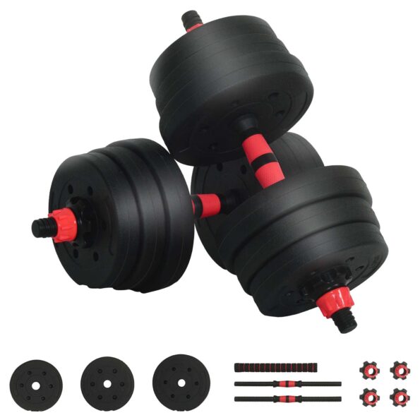 vidaXL 2-v-1 set činiek a činky 20kg 20kg Čierna a červená – Obrázok 2