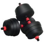 vidaXL 2-v-1 set činiek a činky 20kg 20kg Čierna a červená – Obrázok 4