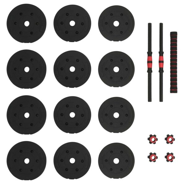 vidaXL 2-v-1 set činiek a činky 20kg 20kg Čierna a červená – Obrázok 5