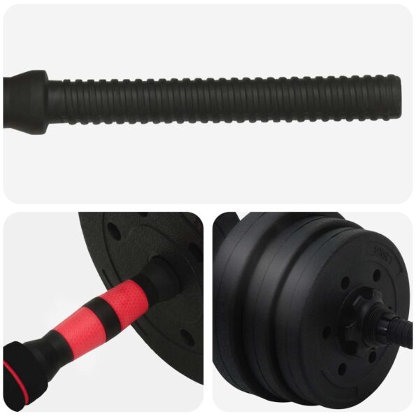 vidaXL 2-v-1 set činiek a činky 20kg 20kg Čierna a červená – Obrázok 6