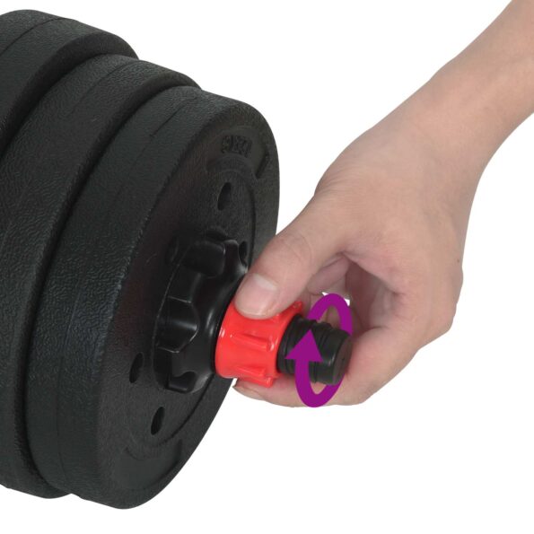vidaXL 2-v-1 set činiek a činky 20kg 20kg Čierna a červená – Obrázok 7
