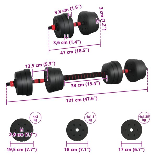 vidaXL 2-v-1 set činiek a činky 20kg 20kg Čierna a červená – Obrázok 8