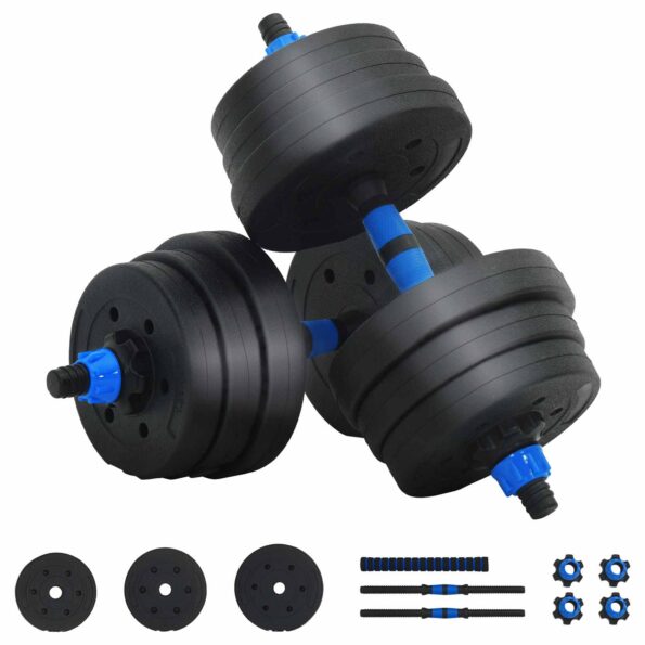 vidaXL 2-v-1 set činiek a činky 20kg 20kg Čierna a modrá – Obrázok 2