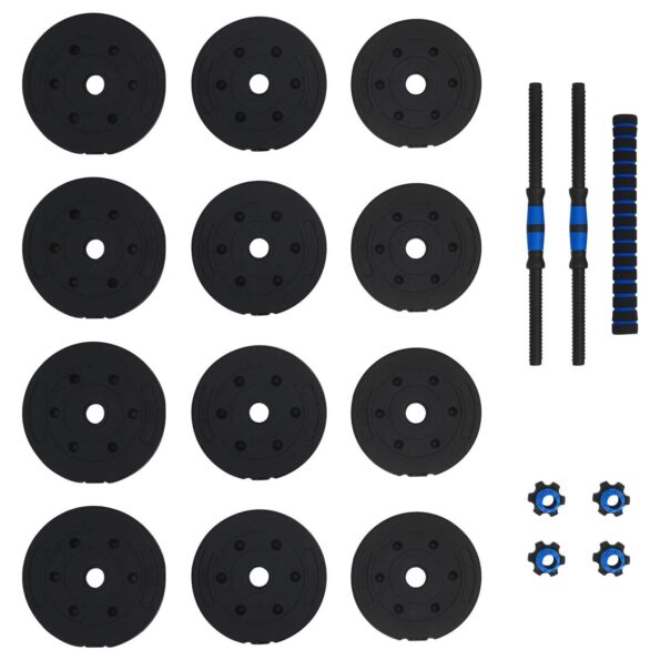 vidaXL 2-v-1 set činiek a činky 20kg 20kg Čierna a modrá – Obrázok 5