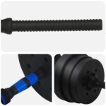 vidaXL 2-v-1 set činiek a činky 20kg 20kg Čierna a modrá – Obrázok 6