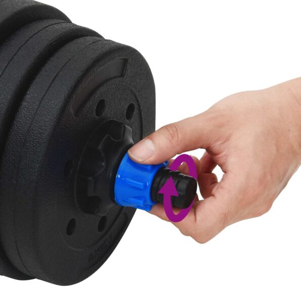vidaXL 2-v-1 set činiek a činky 20kg 20kg Čierna a modrá – Obrázok 7