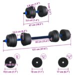 vidaXL 2-v-1 set činiek a činky 20kg 20kg Čierna a modrá – Obrázok 8