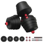 vidaXL 2-v-1 set činiek a činky 30kg 30kg Čierna a červená – Obrázok 2
