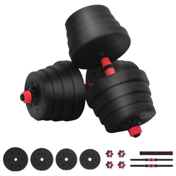 vidaXL 2-v-1 set činiek a činky 30kg 30kg Čierna a červená – Obrázok 2