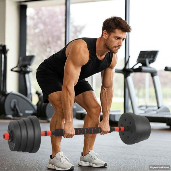 vidaXL 2-v-1 set činiek a činky 30kg 30kg Čierna a červená – Obrázok 3