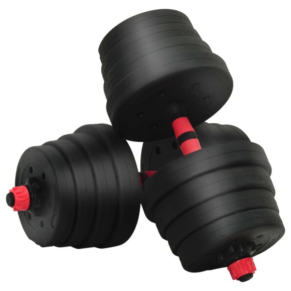 vidaXL 2-v-1 set činiek a činky 30kg 30kg Čierna a červená – Obrázok 4