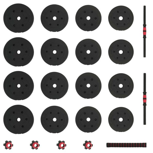 vidaXL 2-v-1 set činiek a činky 30kg 30kg Čierna a červená – Obrázok 5