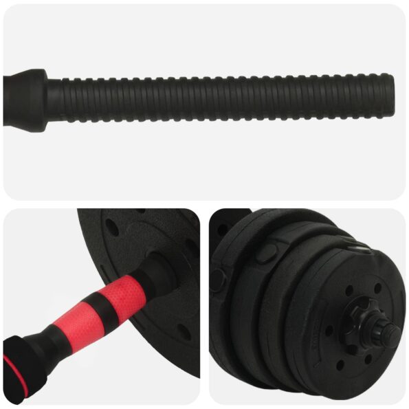 vidaXL 2-v-1 set činiek a činky 30kg 30kg Čierna a červená – Obrázok 6