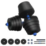 vidaXL 2-v-1 set činiek a činky 30kg 30kg Čierna a modrá – Obrázok 2