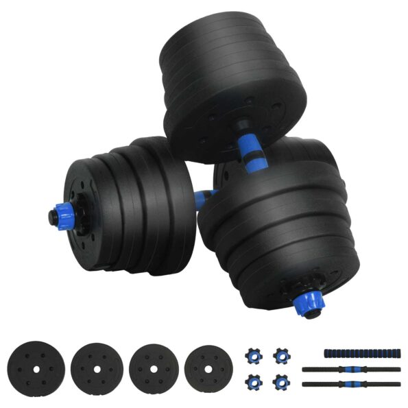 vidaXL 2-v-1 set činiek a činky 30kg 30kg Čierna a modrá – Obrázok 2