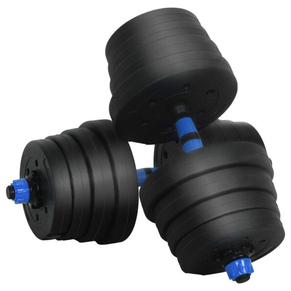 vidaXL 2-v-1 set činiek a činky 30kg 30kg Čierna a modrá – Obrázok 4
