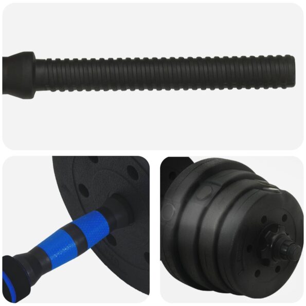 vidaXL 2-v-1 set činiek a činky 30kg 30kg Čierna a modrá – Obrázok 6