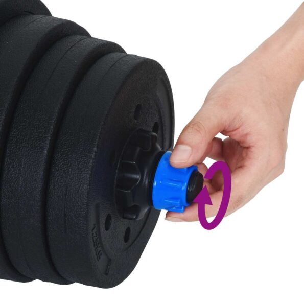 vidaXL 2-v-1 set činiek a činky 30kg 30kg Čierna a modrá – Obrázok 7