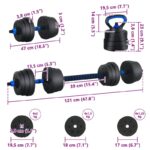 vidaXL 4-v-1 set činiek, činky a kettlebellu 20kg 20kg Čierna a modrá – Obrázok 9