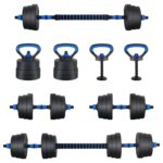 vidaXL 4-v-1 set činiek, činky a kettlebellu 20kg 20kg Čierna a modrá – Obrázok 10