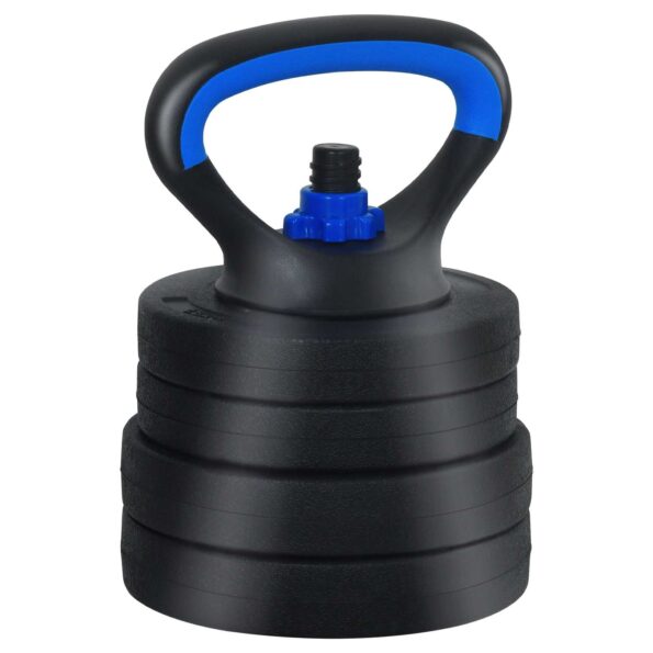 vidaXL 4-v-1 set činiek, činky a kettlebellu 20kg 20kg Čierna a modrá – Obrázok 4
