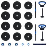 vidaXL 4-v-1 set činiek, činky a kettlebellu 20kg 20kg Čierna a modrá – Obrázok 6