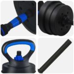 vidaXL 4-v-1 set činiek, činky a kettlebellu 20kg 20kg Čierna a modrá – Obrázok 7