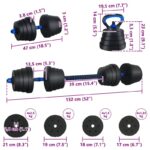 vidaXL 4-v-1 set činiek, činky a kettlebellu 30kg 30kg Čierna a modrá – Obrázok 9