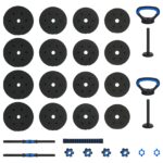 vidaXL 4-v-1 set činiek, činky a kettlebellu 30kg 30kg Čierna a modrá – Obrázok 6