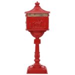 vidaXL Stojaca poštová schránka s dverami Červená 42,5 x 29,5 x 117 cm – Obrázok 2