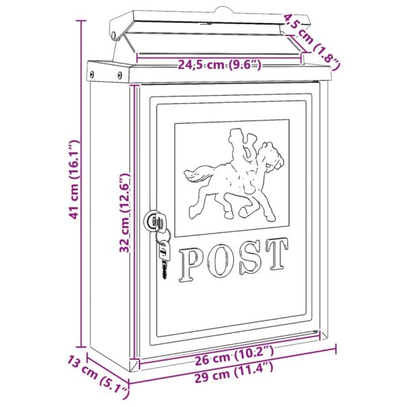 vidaXL Nástenná poštová schránka s úložiskom Bronzová 29 x 13 x 41 cm – Obrázok 11
