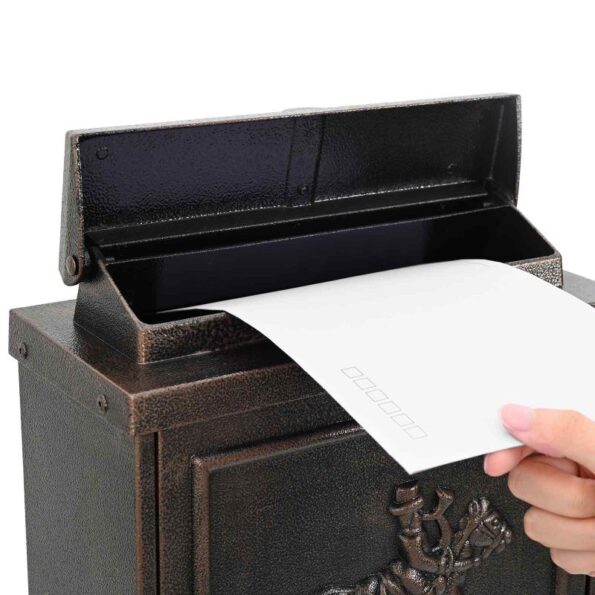 vidaXL Nástenná poštová schránka s úložiskom Bronzová 29 x 13 x 41 cm – Obrázok 3