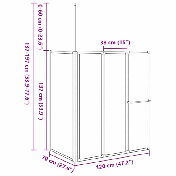 vidaXL Sprchový záves Matné 120 x 70 x 137 cm Hliník – Obrázok 13